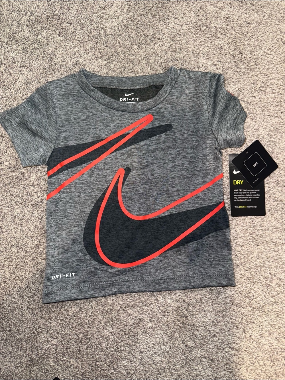 Nike Grey Tee & Black Shorts Set with Red Swoosh - Picture 3 of 7
